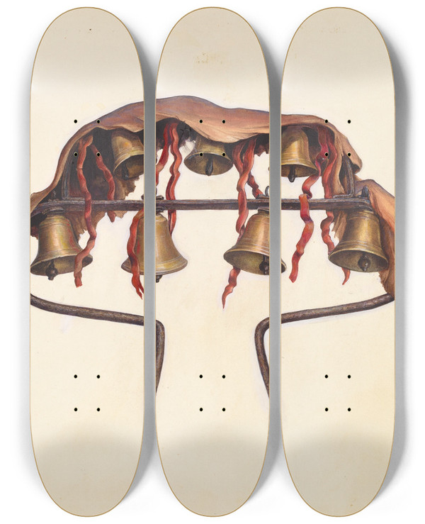 Triptych art skateboard deck of Samuel W Ford Conestoga Wagon Bells by Samuel W Ford