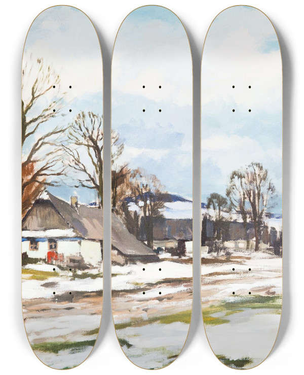 Triptych art skateboard deck of Gustav Macoun Early Spring Ii by Gustav Macoun (1892-1934)