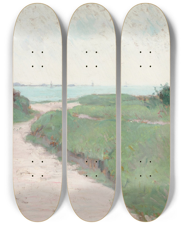 Triptych art skateboard deck of Charles Henry Fromuth On The Sea Coast Brittany by Charles Henry Fromuth (1861-1937)
