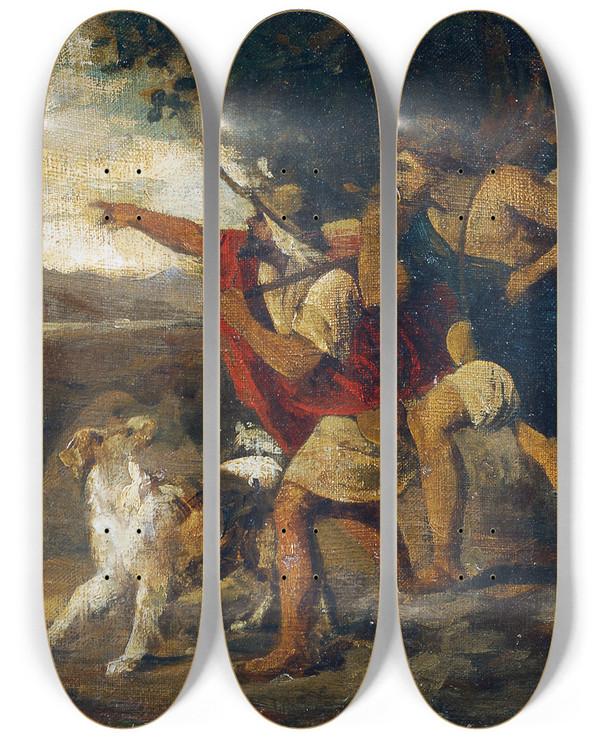 Triptych art skateboard deck of Carl Rahl Die Kundschafter Mit Der Traube by Carl Rahl (1812-1865)