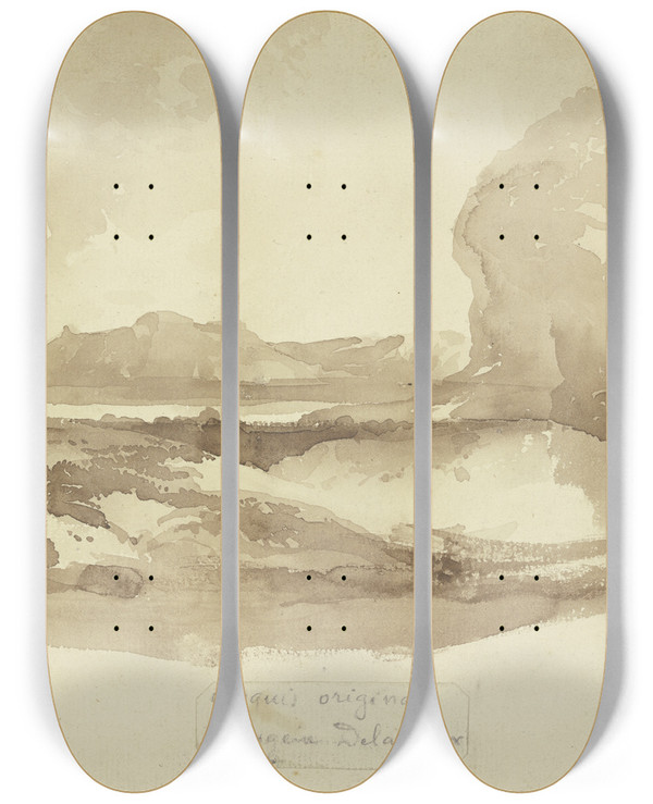 Triptych art skateboard deck of Eugne Delacroix Landscape by Eugene Delacroix (1798-1863)
