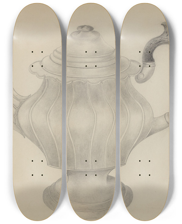 Triptych art skateboard deck of Frank Nelson Pewter Teapot_1 by Frank Nelson