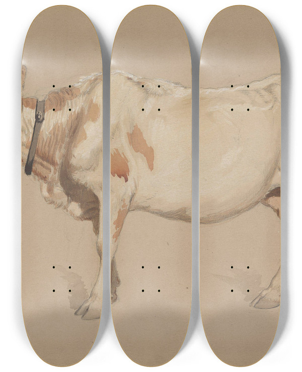Triptych art skateboard deck of Adolph Tidemand Ku Med Klave by Adolph Tidemand (1814-1876)