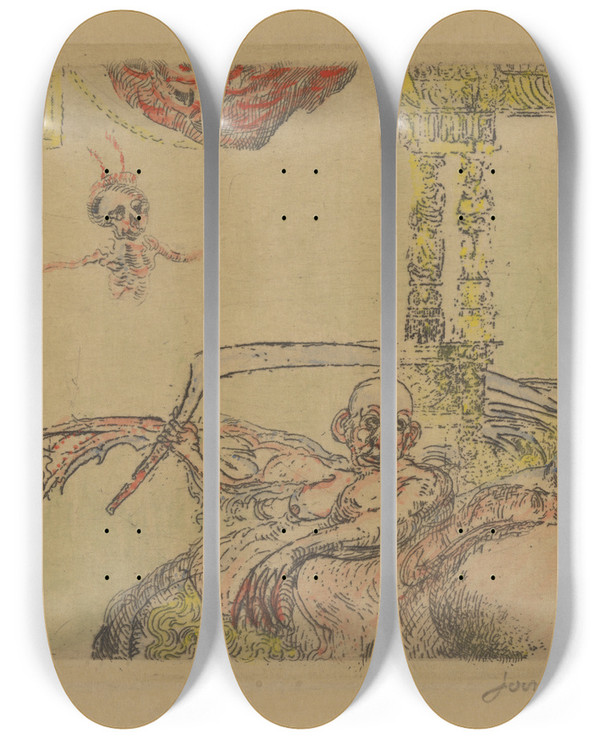 Triptych art skateboard deck of James Ensor De Ontucht_1 by James Ensor (1860-1949)