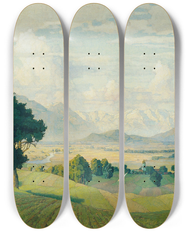 Triptych art skateboard deck of Richard Kaiser Landschaft In Oberbayern by Richard Kaiser (1868-1941)