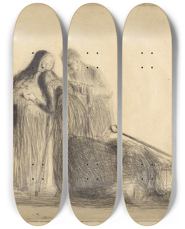 Triptych art skateboard deck of Jeanlouis Forain Lourdes The Paralytic Second Plate by Jean Louis Forain (1852-1931)