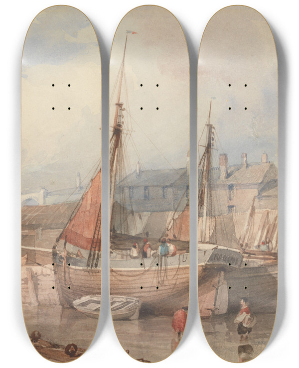 Triptych art skateboard deck of Thomas Sewell Robins Mutton Cove Plymouth by Thomas Sewell Robins (1809-1880)