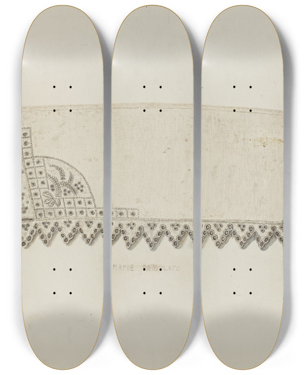 Triptych art skateboard deck of Marie Famularo Embroidered Cuff by Marie Famularo