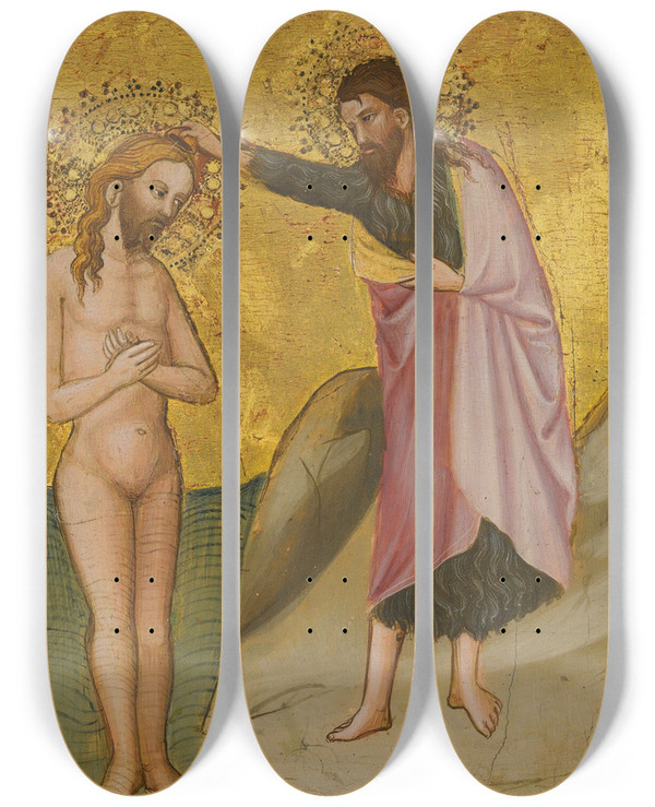 Triptych art skateboard deck of Cecco Di Pietro The Baptism Of Christ by Cecco di Pietro (1370-1399)