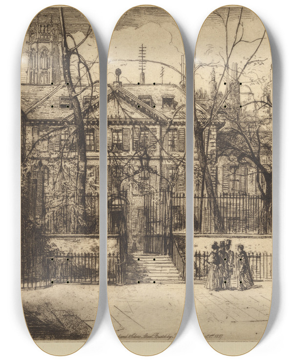 Triptych art skateboard deck of Percy Thomas The Temple London_4 by Percy Thomas