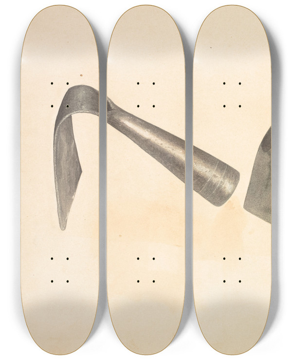 Triptych art skateboard deck of Harley Kempter Amana Dough Trough Scrapers by Harley Kempter