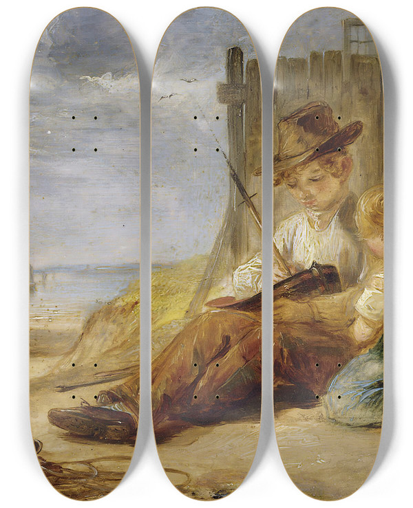 Triptych art skateboard deck of Alexander George Fraser The Model Boat by Alexander George Fraser (1786-1865)