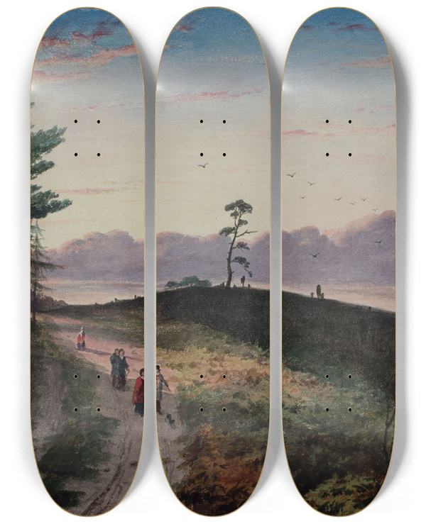 Triptych art skateboard deck of Elijah Walton Road Over Cofton Hill by Elijah Walton (1832-1880)