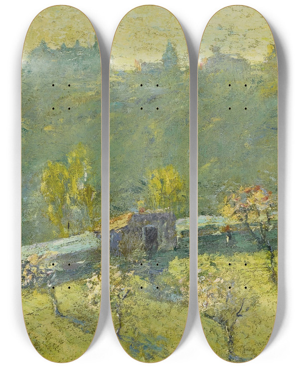Triptych art skateboard deck of Ernest Lawson Spring_2 by Ernest Lawson (1873-1939)