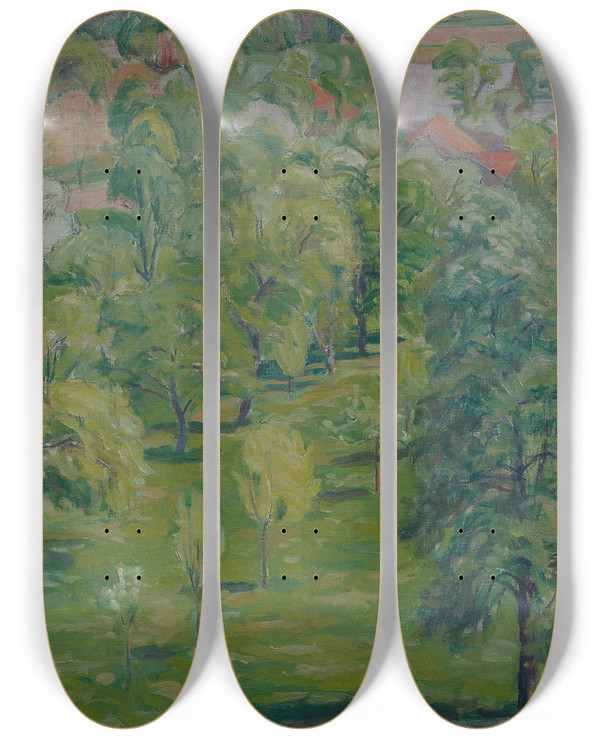 Triptych art skateboard deck of Walther Gamerith Frhling Am Attersee_2 by Walther Gamerith (1903-1949)