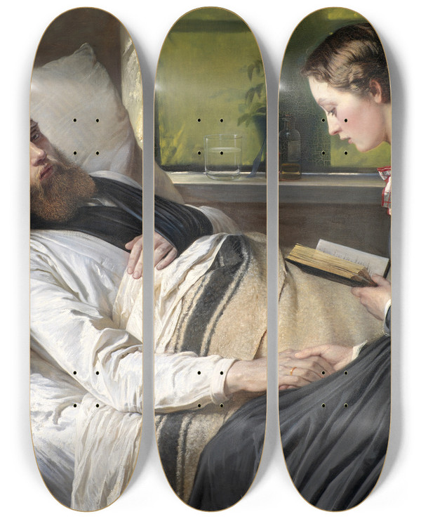Triptych art skateboard deck of Elisabeth Jerichau Baumann A Wounded Danish Soldier by Elisabeth Jerichau Baumann (1819-1881)
