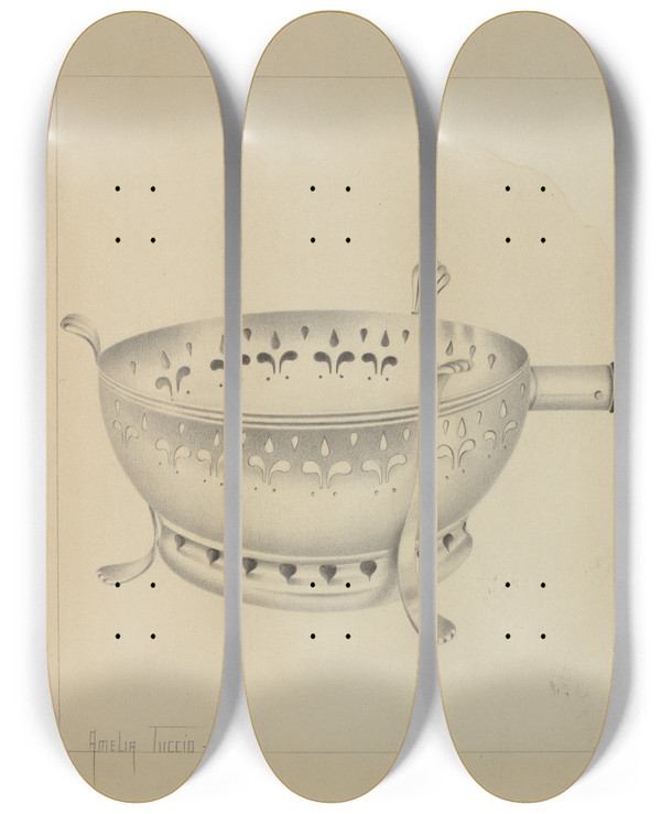 Triptych art skateboard deck of Amelia Tuccio Silver Brazier by Amelia Tuccio (20-)