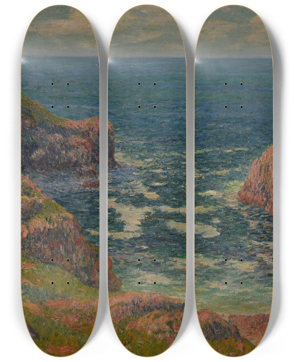 Triptych art skateboard deck of Henry Moret Port Lamatte by Henry Moret (1856-1913)