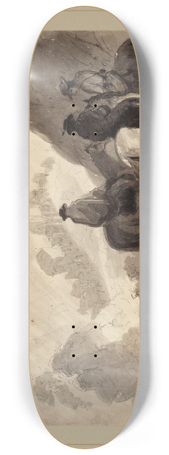 Alfred Jacob Miller - Rocky Pass in a Storm, Caravan Crossing the Heights 8.25 inch art skate deck