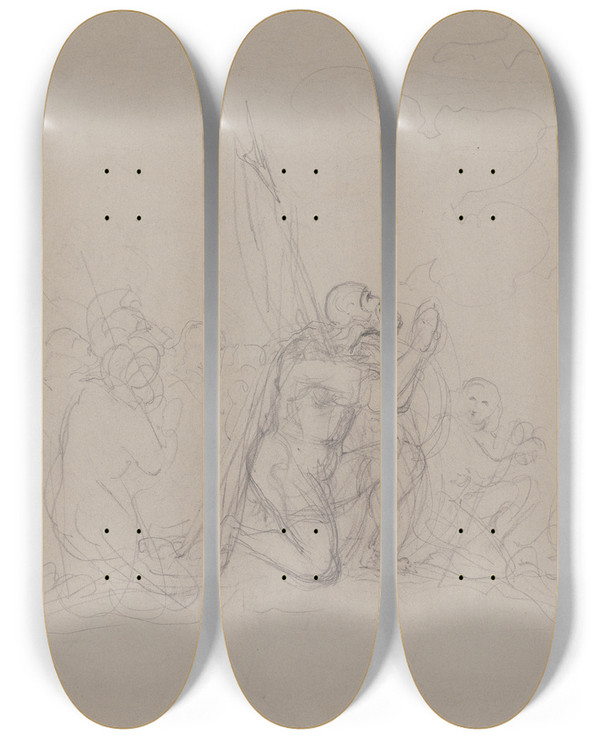 Triptych art skateboard deck of Victor Mller Eine Schar Kniend Betender Der Vordere Ein Krieger Mit Banner by Victor Muller (1829-1871)