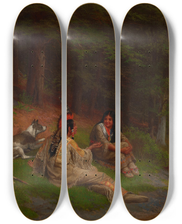 Triptych art skateboard deck of William Holbrook Beard Indian Idyll by William Holbrook Beard (1824-1900)