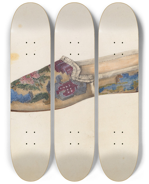 Triptych art skateboard deck of Virginia Berge Womans Slipper_2 by Virginia Berge