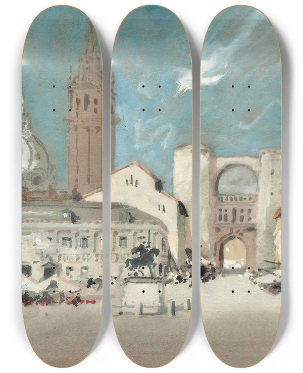 Triptych art skateboard deck of Hercules Brabazon Brabazon Piazza Dei Signori Padua by Hercules Brabazon Brabazon (1821-1906)