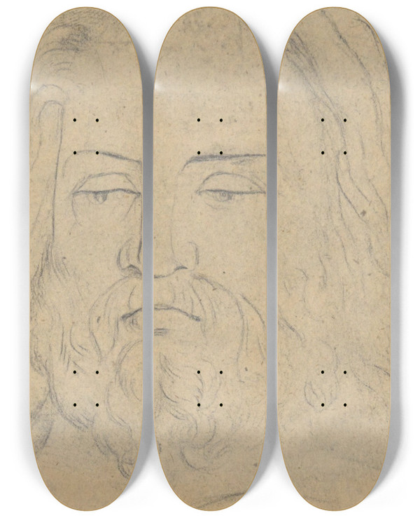 Triptych art skateboard deck of Samuel Finley Breese Morse Study For The Judgment Of Jupiter Jupiterhead by Samuel Finley Breese Morse (1791-1872)