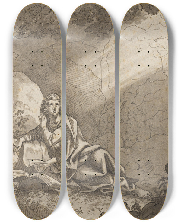 Triptych art skateboard deck of Ferdinand Fellner Der Hl Hubertus In Der Waldeinsamkeit by Ferdinand Fellner (1799-1859)
