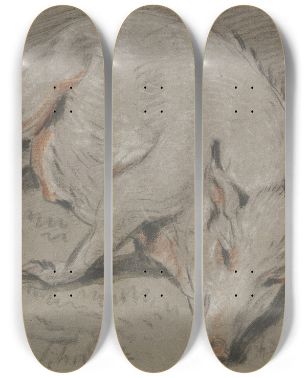 Triptych art skateboard deck of Heinrich Wilhelm Schweickhardt Liegendes Schwein by Hendrik Willem Schweickhardt