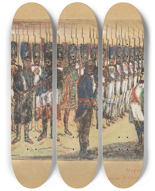 Triptych art skateboard deck of James Ensor Het Afscheid Van Napoleon by James Ensor (1860-1949)