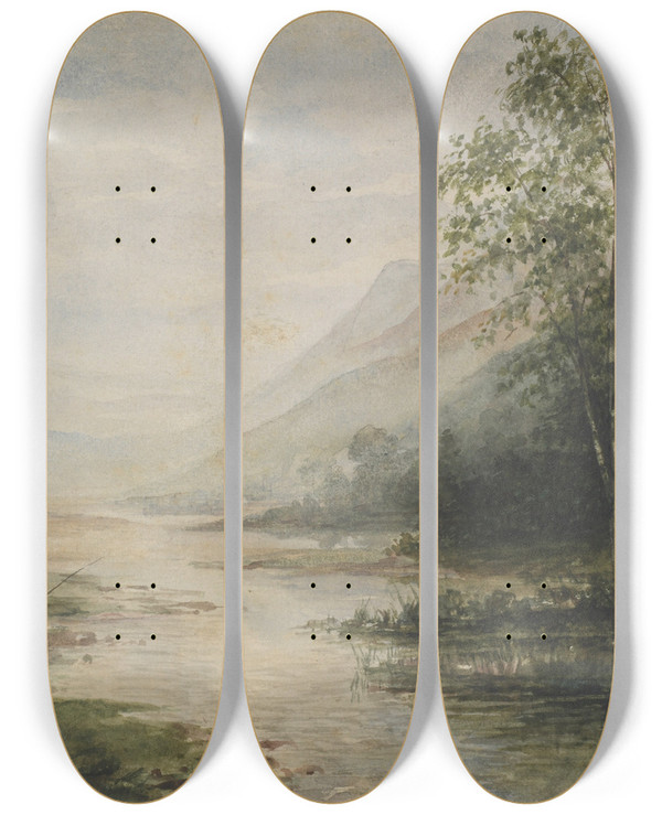 Triptych art skateboard deck of Benjamin Leader Bettws Y Coed North Wales by Benjamin Leader