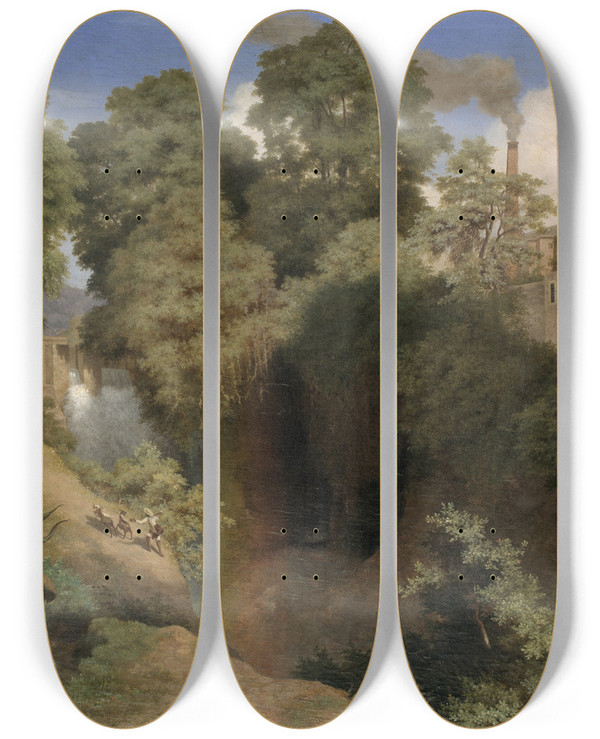 Triptych art skateboard deck of Jos Mara Velasco The San Ngel Goatherd by Jose Maria Velasco (1840-1912)