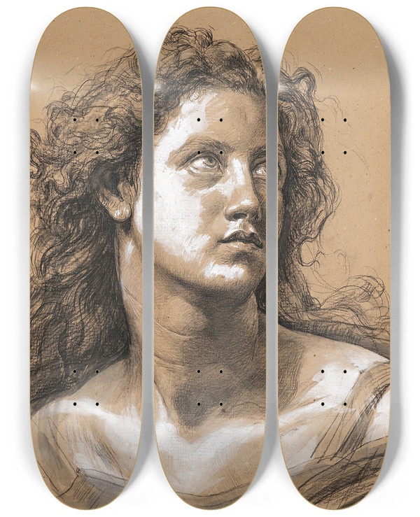 Triptych art skateboard deck of Vincenzo Gemito Portrait by Vincenzo Gemito (1852-1929)