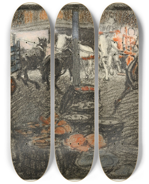 Triptych art skateboard deck of Edward Penfield Untitled by Edward Penfield (1866-1925)