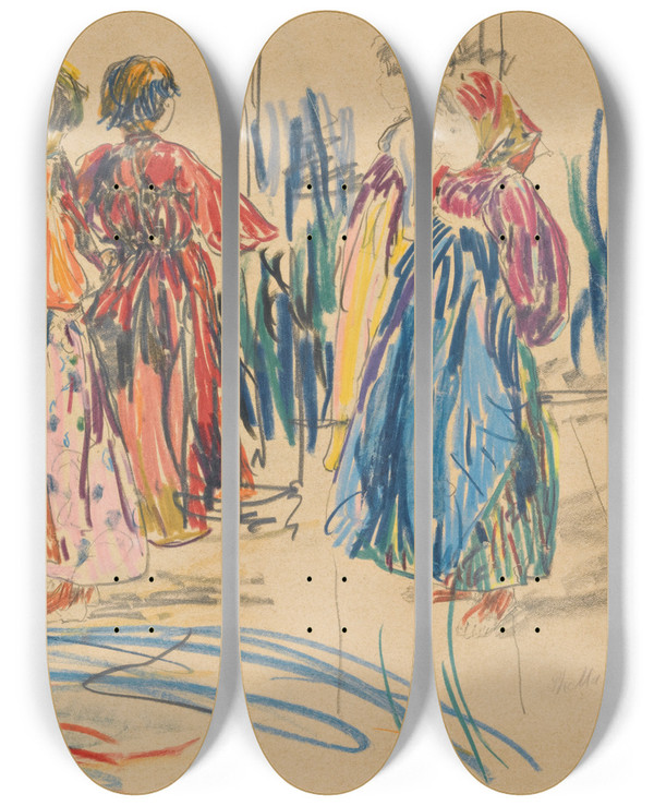 Triptych art skateboard deck of Filipp Malyavin Children by Filipp Malyavin (1869-1940)