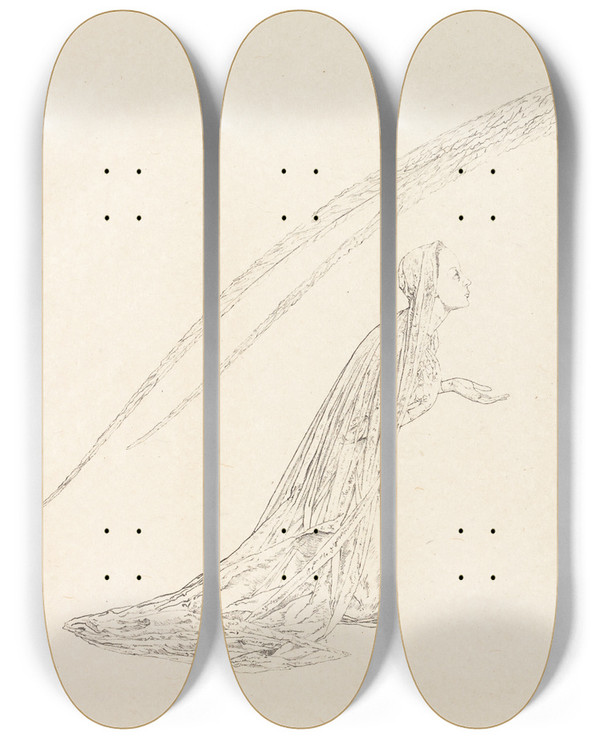 Triptych art skateboard deck of Carlos Schwabe The Annunciation by Carlos Schwabe (1866-1927)