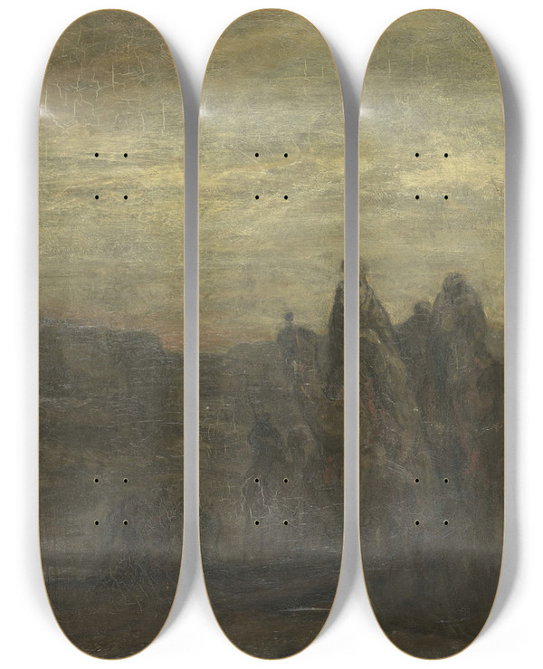 Triptych art skateboard deck of Marius Bauer Caravan by Marius Bauer (1867-1932)