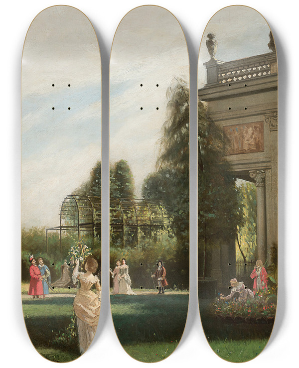 Triptych art skateboard deck of Kazimierz Mirecki Wilanw by Kazimierz Mirecki (1830-1911)