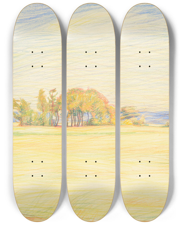 Triptych art skateboard deck of Nikolai Triik Rutja Maastik by Nikolai Triik (1884-1940)