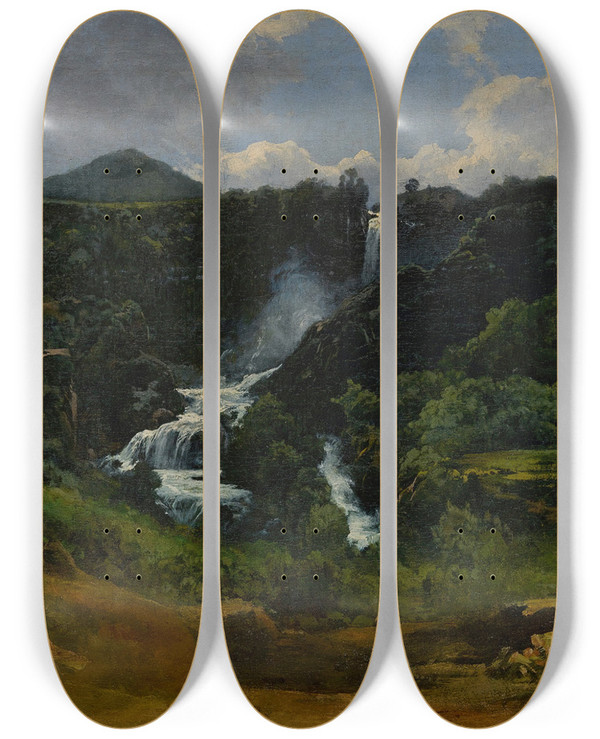 Triptych art skateboard deck of Jeanbaptistecamille Corot La Cascade De Terni by Jean-Baptiste-Camille Corot (1796-1875)