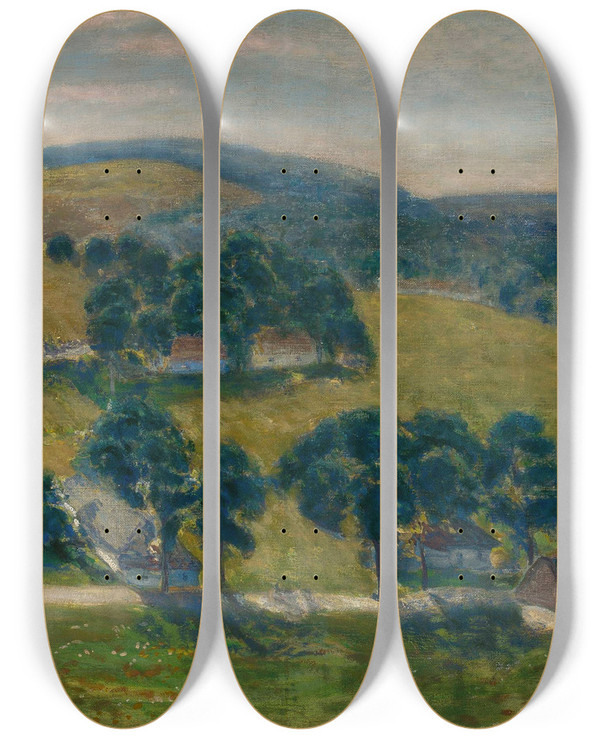 Triptych art skateboard deck of Stefan Filipkiewicz Landscape From Tyniec by Stefan Filipkiewicz (1879-1944)