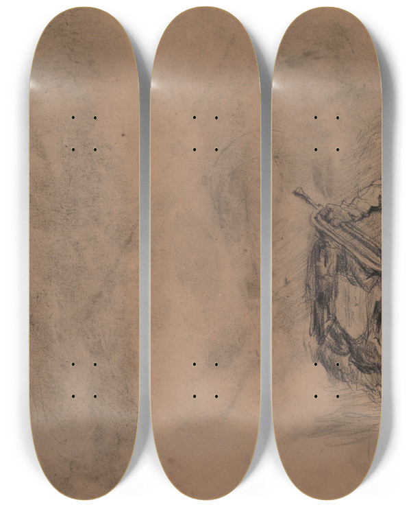 Triptych art skateboard deck of James Ensor Don Quixote_19 by James Ensor (1860-1949)