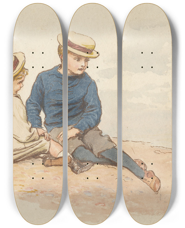 Triptych art skateboard deck of Robert Barnes Two Boys by Robert Barnes (1840-1895)