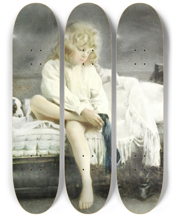 Triptych art skateboard deck of Alexander M Rossi Bedtime by Alexander Mark Rossi