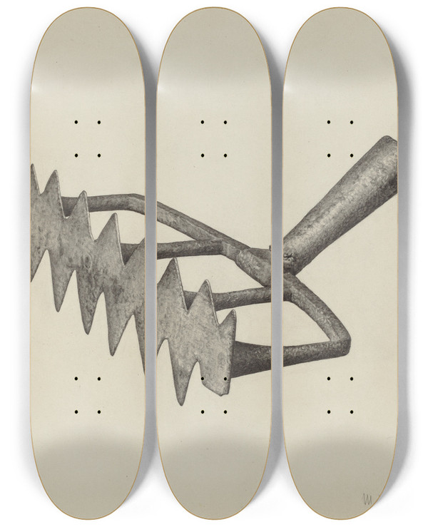 Triptych art skateboard deck of Maurice Van Felix Oven Scraper by Maurice Van Felix