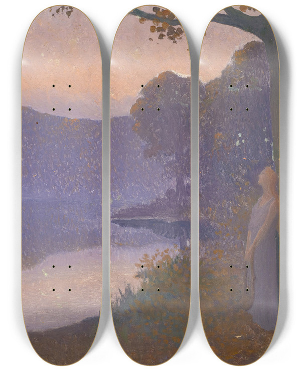 Triptych art skateboard deck of Alphonse Osbert La Muse Du Lac by Alphonse Osbert (1857-1939)