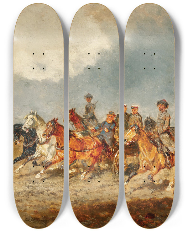 Triptych art skateboard deck of Alexander Von Bensa Das Ehrengeleit by Alexander Von Bensa (1820-1902)