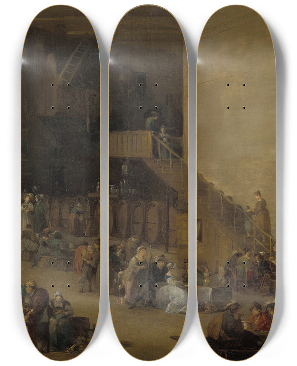 Triptych art skateboard deck of Giuseppe Bernardino Bison A Tavern Interior by Giuseppe Bernardino Bison (1762-1844)