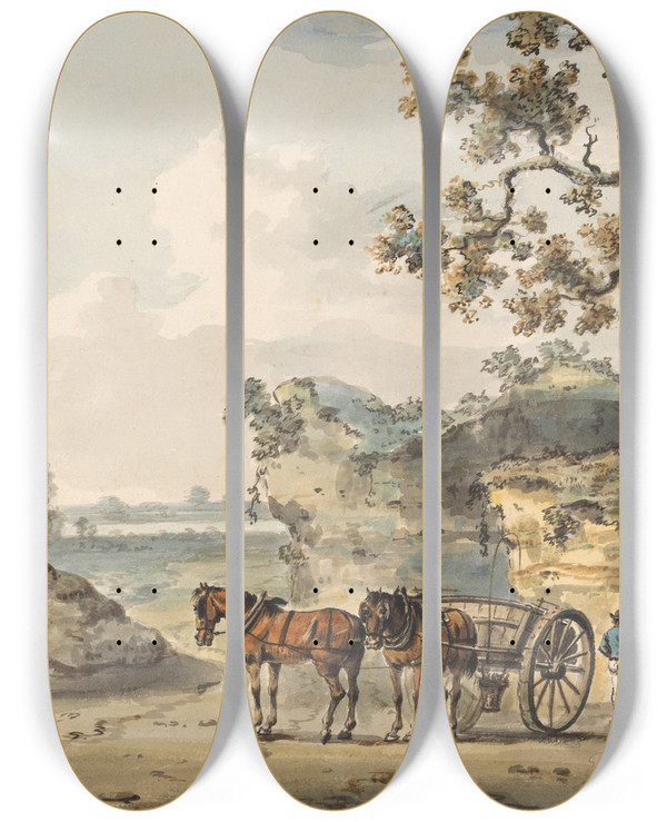 Triptych art skateboard deck of Paul Sandby A Sandpit by Paul Sandby (1731-1809)
